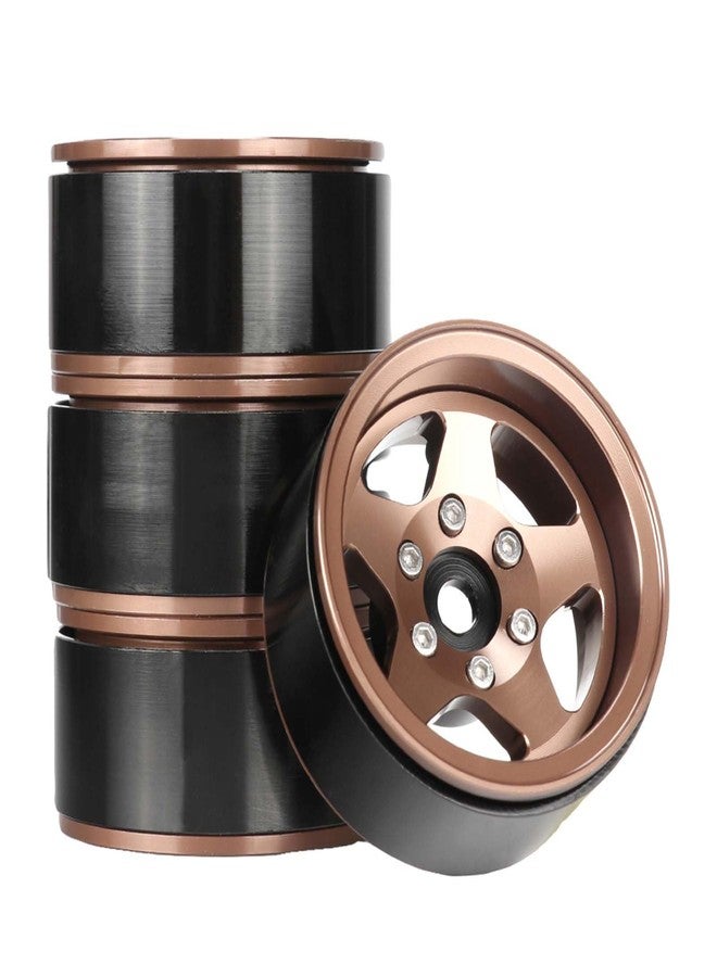 LAFEINA 1.55 inch Beadlock Wheels +2.8mm/-4.4mm Adjustable Offset Rims for 1/10 1/12 RC Crawler Car LC70 LC80 JIMNY (5-Spoke, Bronze) - Image 1